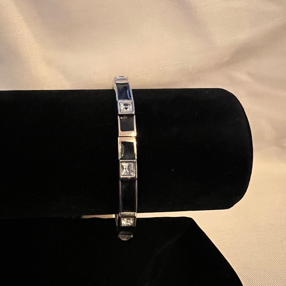 Cute Black Enamel Bangle Bracelet set with clear stones